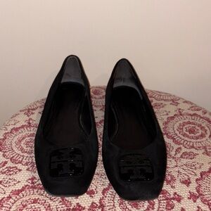 Tory Burch Black Suede 
 Flats with Logo Accent